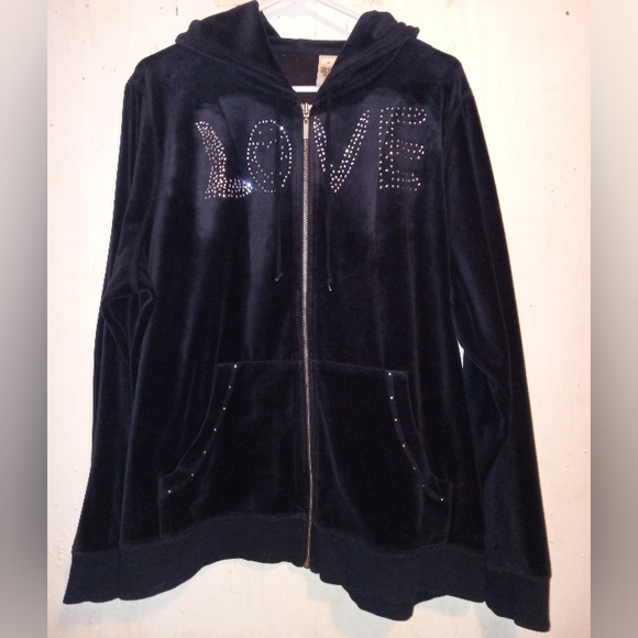 Women's 3x Zip up Hoodie With Rhinestones.The material feels like a velvet. - Picture 1 of 5